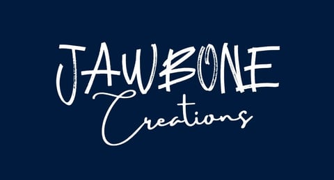 Jawbone Creations logo in white hand-drawn text on dark blue background